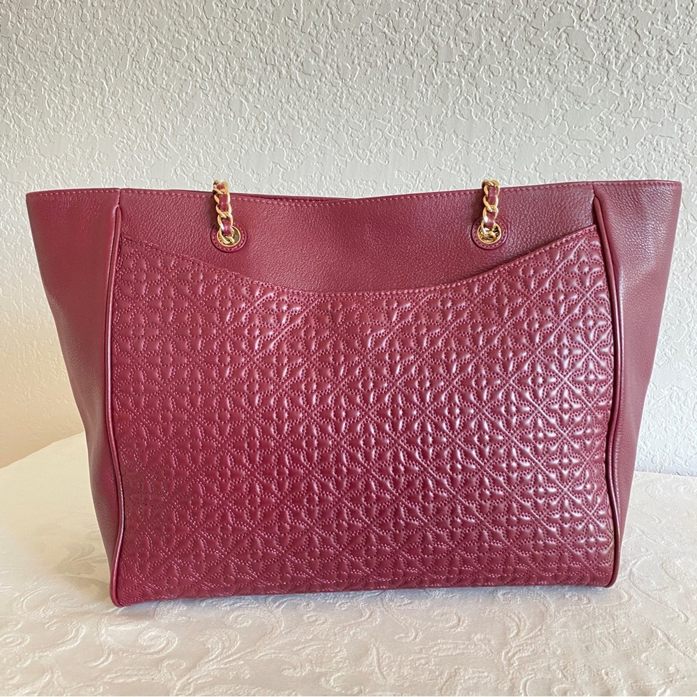 Tory Burch burgundy quilted Bryant chain strap Tote bag - Picture 8 of 11